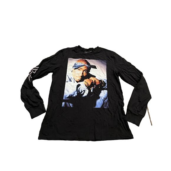 2Pac Mens Black Tupac Shakur Long Sleeve Shirt Rap Tee Crewneck Hip Hop Size M - Picture 1 of 8
